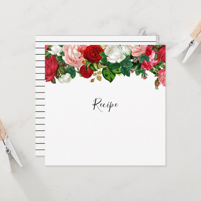 Burgundy and Pink Floral Garland Recipe Card (Front/Back In Situ)