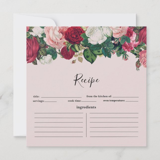 Burgundy and Pink Floral Garland Recipe Card (Front)