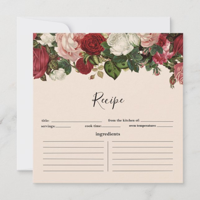 Burgundy and Pink Floral Garland Recipe Card Vinta (Front)