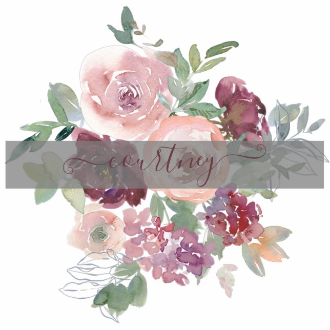 Burgundy and pink floral personalised magnet photo sculpture magnet (Front)