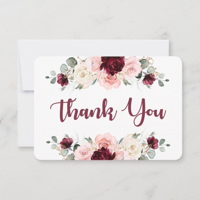 Burgundy and pink floral thank you card (Front)