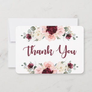 Burgundy and pink floral thank you card