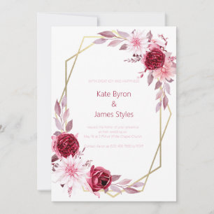 Burgundy and Pink Floral Wedding Invitation