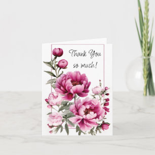 Burgundy and Pink Flowers with Frame Thank You Card