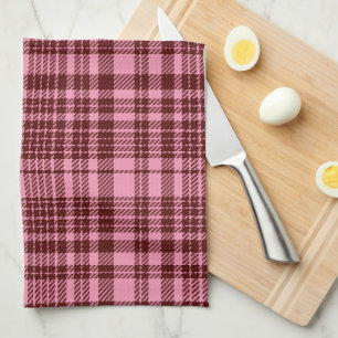 Burgundy and Pink Plaid Tartan Design Tea Towel