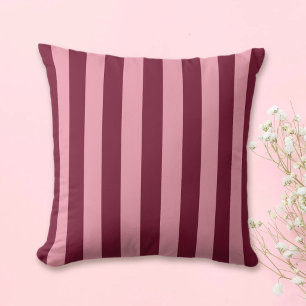Burgundy And Pink Stripe Pattern Bold Cherry Red Cushion