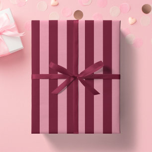 Burgundy And Pink Stripe Pattern Bold Cherry Red Wrapping Paper