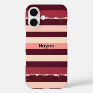 Burgundy and Pink Stripes Grunge iPhone 16 Case