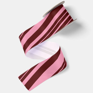 Burgundy and Pink Stripes Pattern Design Satin Ribbon