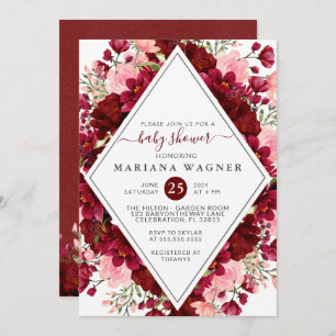 Burgundy and Pink Watercolor Floral Baby Shower Invitation