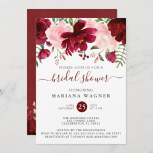 Burgundy and Pink Watercolor Floral Bridal Shower  Invitation
