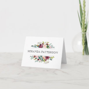Burgundy and Pink Watercolor Floral Frame and Name Card