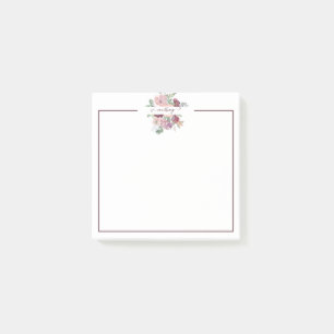 Burgundy and pink watercolor floral personalised post-it notes