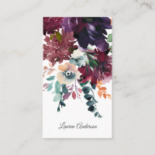 Burgundy and Plum Watercolor Floral Business Card