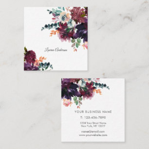 Burgundy and Plum Watercolor Floral Square Business Card
