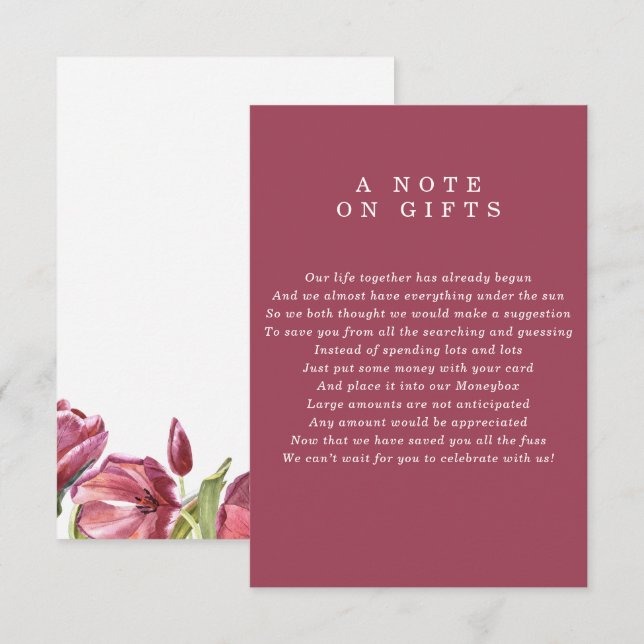 Burgundy and Poppies A note on gifts Wedding Invitation (Front/Back)