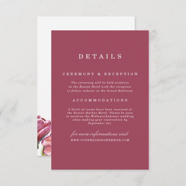 Burgundy and Poppies Floral Wedding Details Invitation (Front/Back)