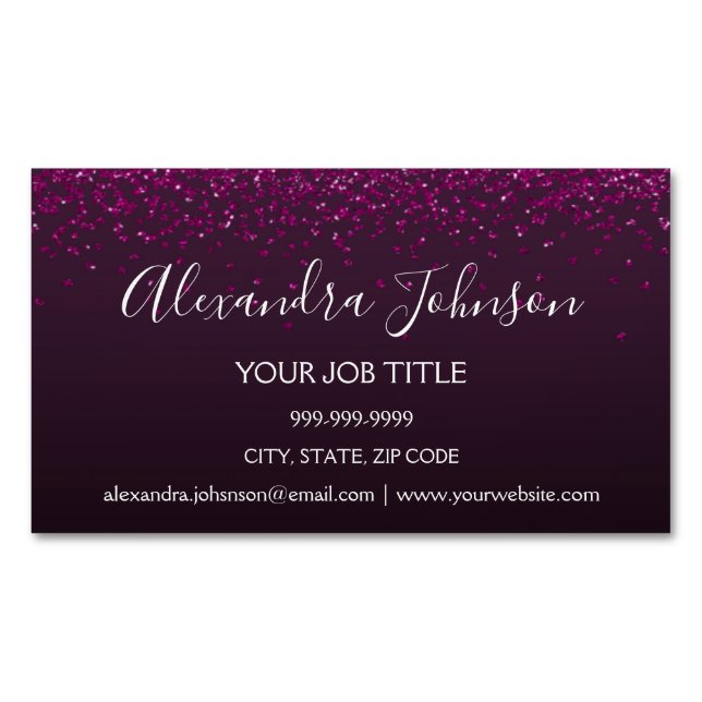 Burgundy and Purple Hearts Confetti Magnetic Business Card (Front)