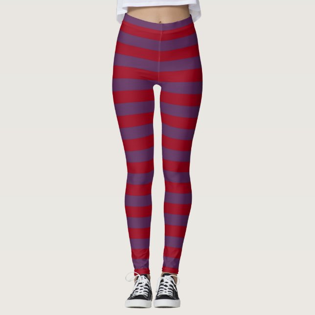 Burgundy and Purple Stripes Leggings (Front)