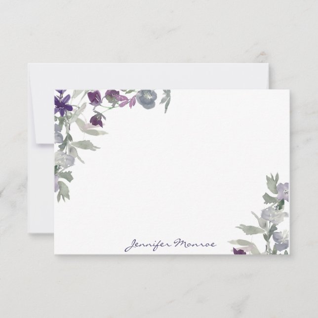 Burgundy and purple watercolor flowers personalise card (Front)