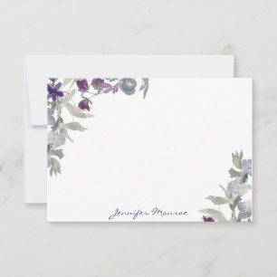 Burgundy and purple watercolor flowers personalise card