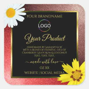 Burgundy and Red Glitter Black Product Labels Logo