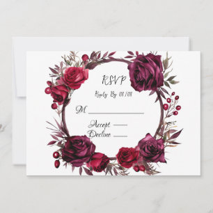 Burgundy and Red Rose Wreath RSVP Cards