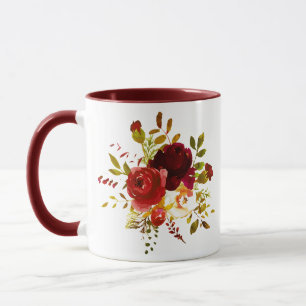 Burgundy and red watercolor roses mug