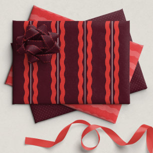 Burgundy and red wavy stripes trendy holiday wrapping paper sheet