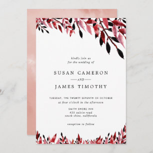 Burgundy and Rose Blush fall wedding Invitation