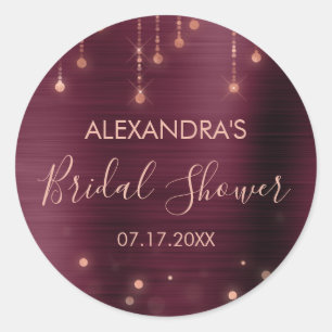 Burgundy and Rose Gold Bridal Shower Classic Round Sticker
