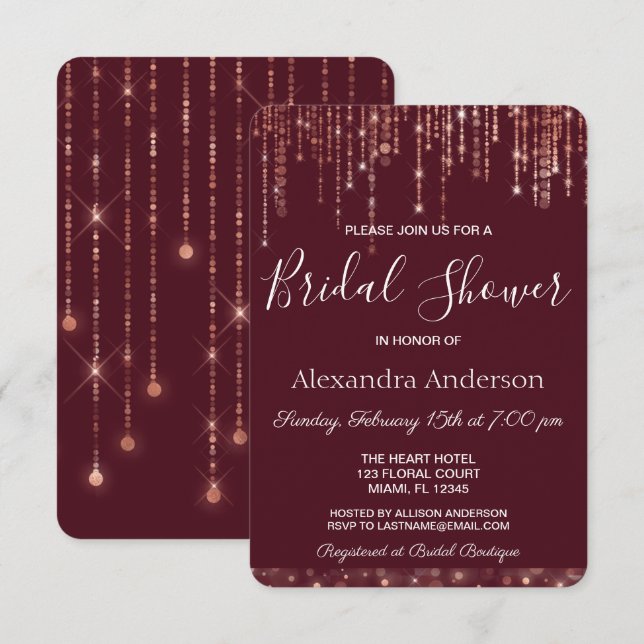 Burgundy and Rose Gold Bridal Shower Invitation (Front/Back)
