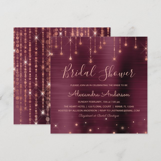 Burgundy and Rose Gold Bridal Shower Invitation (Front/Back)