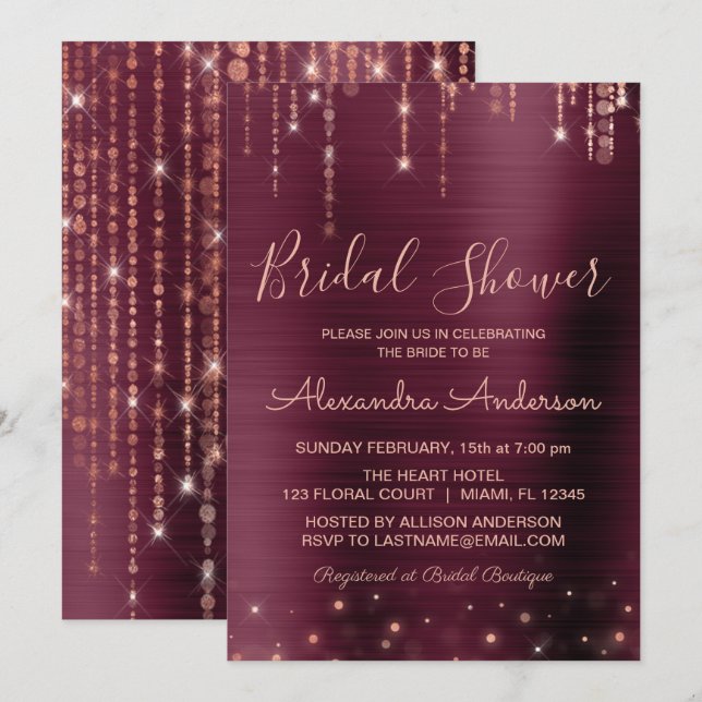 Burgundy and Rose Gold Bridal Shower Invitation (Front/Back)