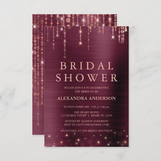 Burgundy and Rose Gold Bridal Shower Invitation (Front/Back)