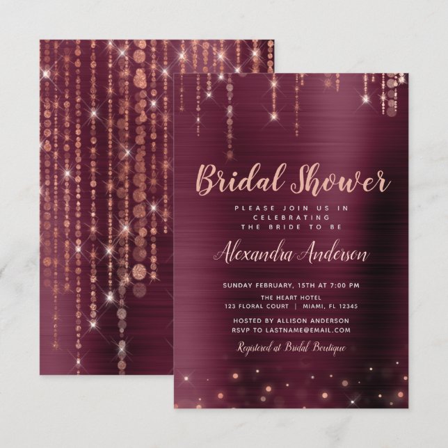Burgundy and Rose Gold Bridal Shower Invitation (Front/Back)
