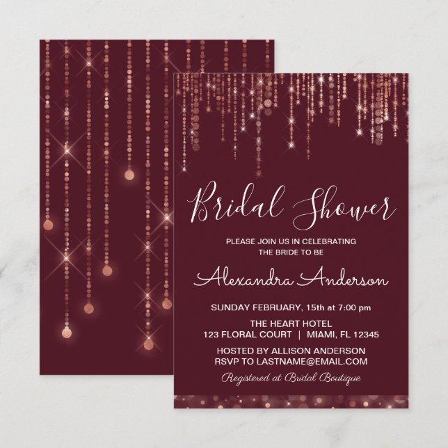 Burgundy and Rose Gold Bridal Shower Invitation (Front/Back)