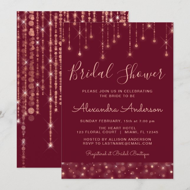 Burgundy and Rose Gold Bridal Shower Invitation (Front/Back)