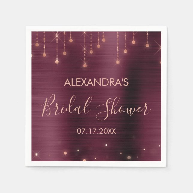 Burgundy and Rose Gold Bridal Shower Napkin (Front)