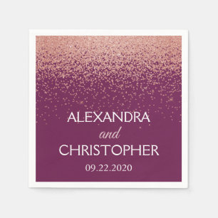 Burgundy and Rose Gold Glitter Confetti Wedding Napkin