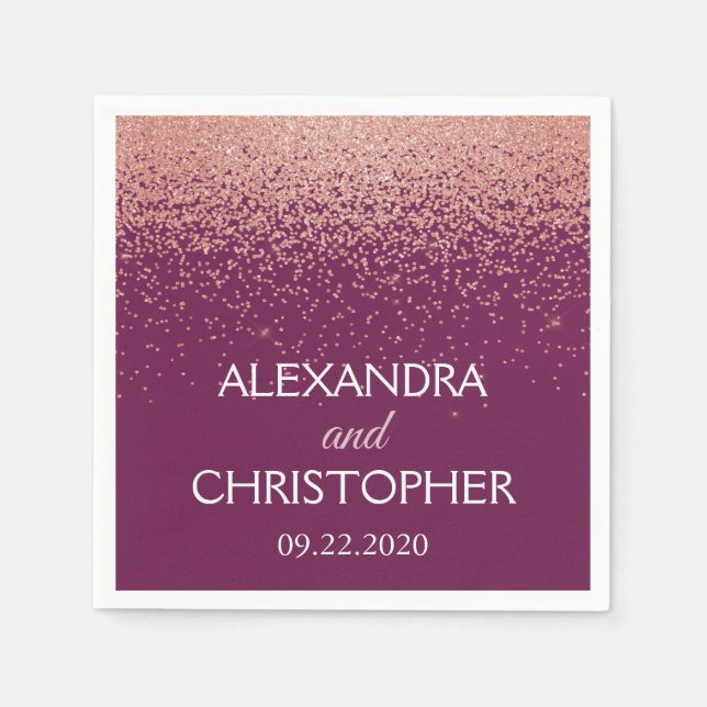 Burgundy and Rose Gold Glitter Confetti Wedding Napkin (Front)