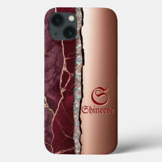 burgundy and rose gold personalised elegant iPhone 13 case