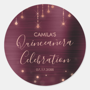 Burgundy and Rose Gold Quinceanera Party Classic Round Sticker