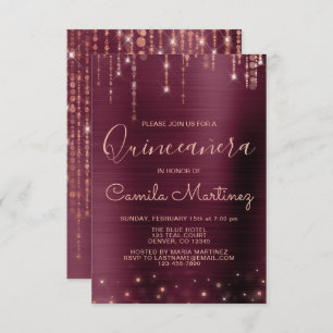 Burgundy and Rose Gold Quinceanera Party Invitation
