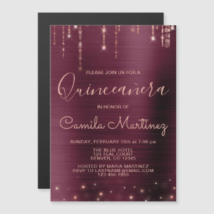 Burgundy and Rose Gold Quinceanera Party Magnetic Invitation