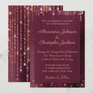Burgundy and Rose Gold Sparkle Wedding Invitation