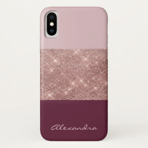 Burgundy and Rose Gold Sparkly Monogrammed iPhone X Case