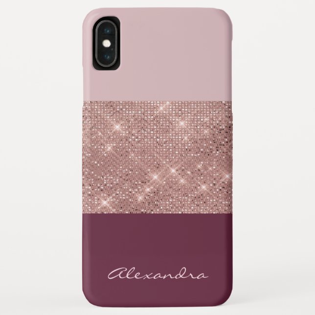 Burgundy and Rose Gold Sparkly Monogrammed Case-Mate iPhone Case (Back)