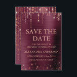 Burgundy and Rose Gold Sweet 16 Save the Date Invitation<br><div class="desc">Burgundy and Rose Gold Sparkle String Lights Save the Date Sweet Sixteen Birthday Party Invitation for an Elegant Birthday . This is the perfect Save the Date Sweet Sixteen Birthday Invitation for an elegant Burgundy and Rose Gold Sparkle Birthday Party. Please contact the designer for matching customised items.</div>