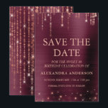 Burgundy and Rose Gold Sweet 16 Save the Date Invitation<br><div class="desc">Burgundy and Rose Gold Sparkle String Lights Save the Date Sweet Sixteen Birthday Party Invitation for an Elegant Birthday . This is the perfect Save the Date Sweet Sixteen Birthday Invitation for an elegant Burgundy and Rose Gold Sparkle Birthday Party. Please contact the designer for matching customised items.</div>